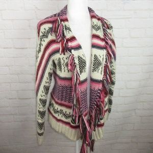 American Eagle Wool Blend Pink Tassel Fringe Cardi